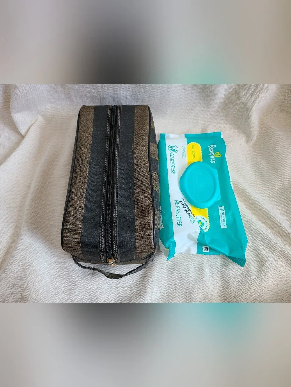 Fendi Striped Toiletry Travel Cosmetic Case